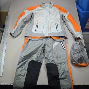 Harley Davidson Motorcycles 2XL Full Zip waterproof Jacket Pants Set Orange Gray